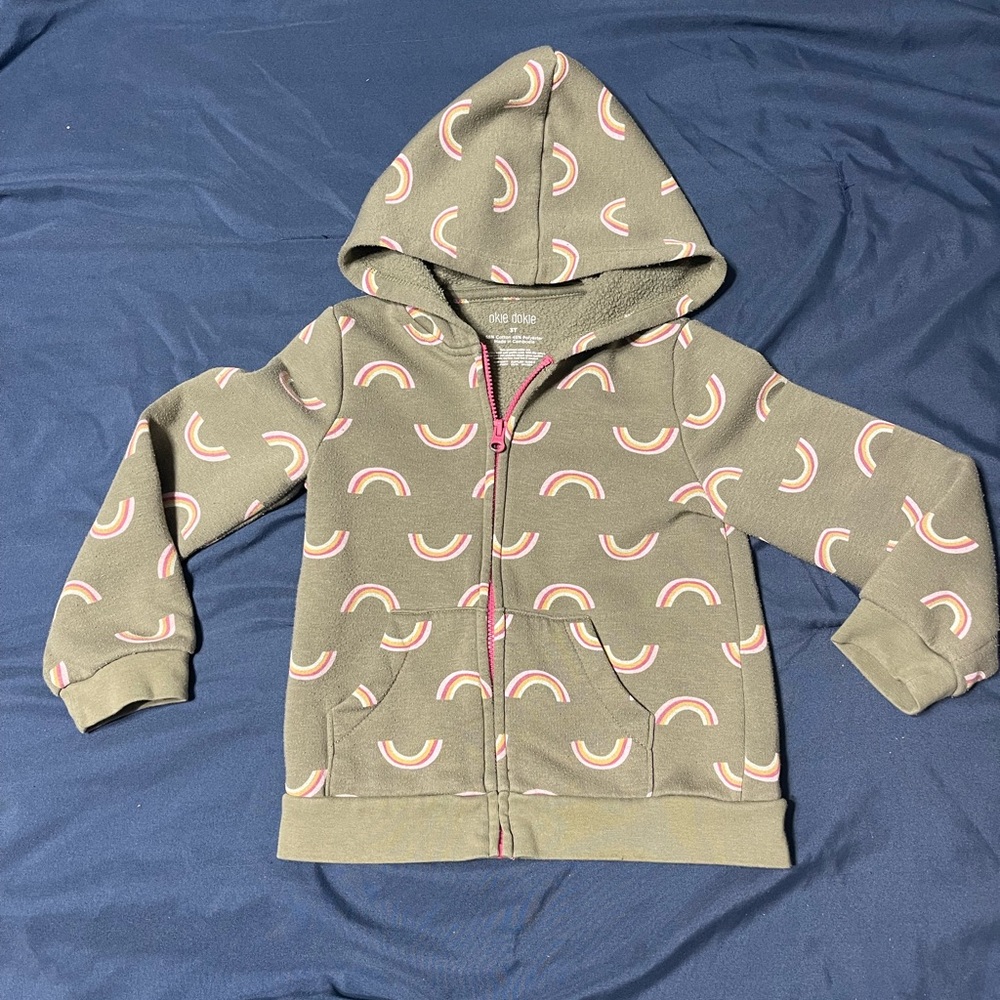 Okie Dokie Rainbow Hooded Zip Up Toddler Girl Sweater